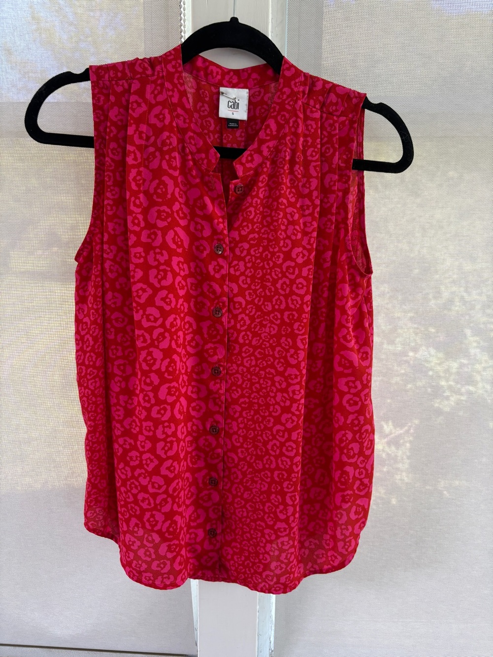 CAbi Sleeveless Button-Front Animal Print Top in Hot Pink